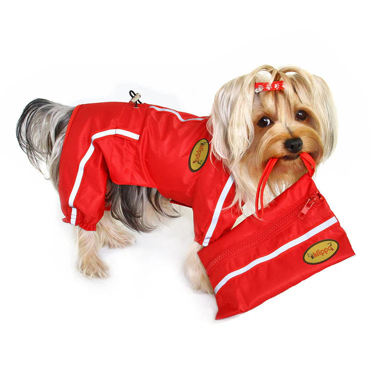 Red Raincoat Bodysuit with Reflective Stripes & Matching Pouch