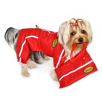 Red Raincoat Bodysuit with Reflective Stripes & Matching Pouch Klippo