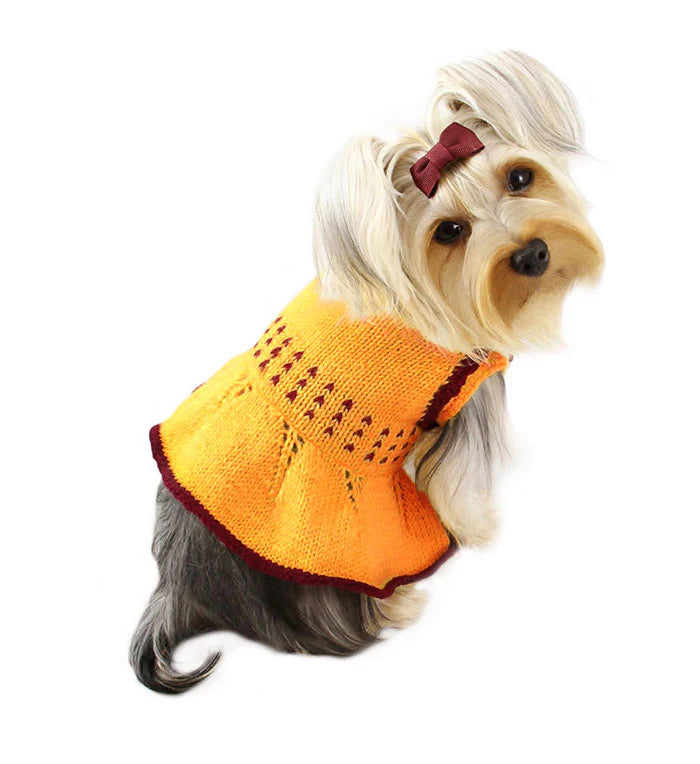 Adorable Hand Knitted Dog Sweater Dress with Dotted Waist Decoration