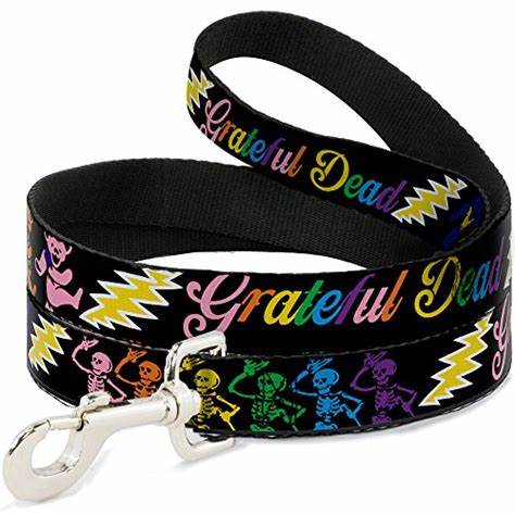 Dog Leash - Grateful Dead Script w/ Bears & Skeletons Black/Multi Color.