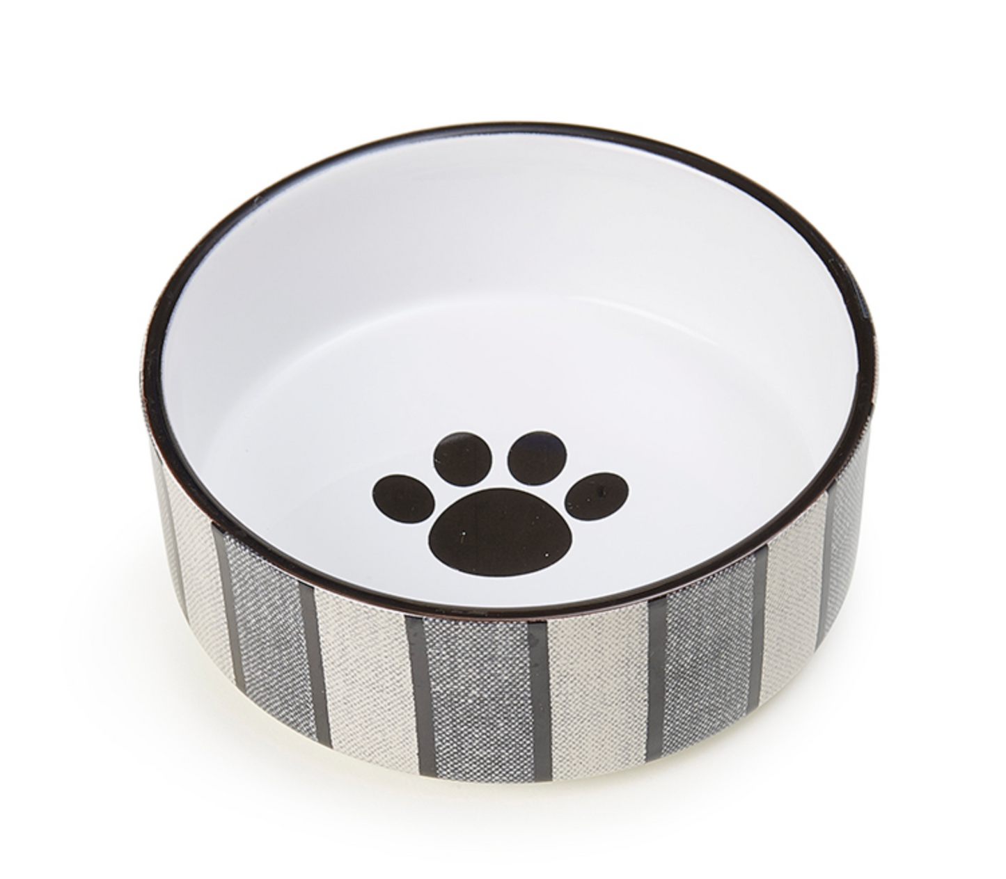 Pinstripe Gray Black Stoneware Pet Bowl