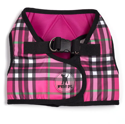 Sidekick Printed Hot Pink Plaid Pet Harness.