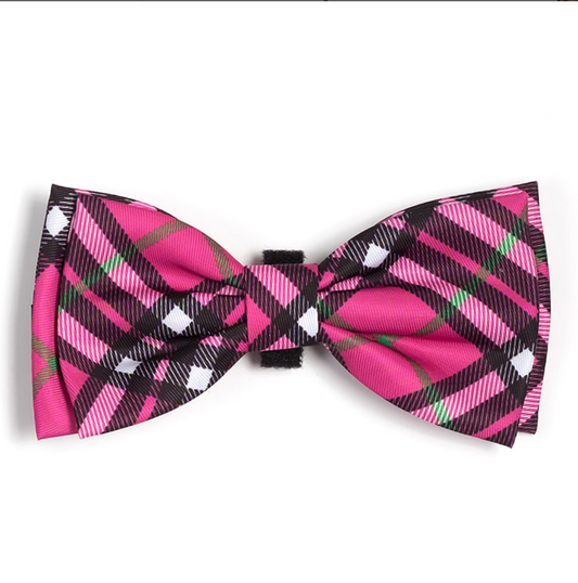 Bias Plaid Hot Pink Pet Bow Tie.