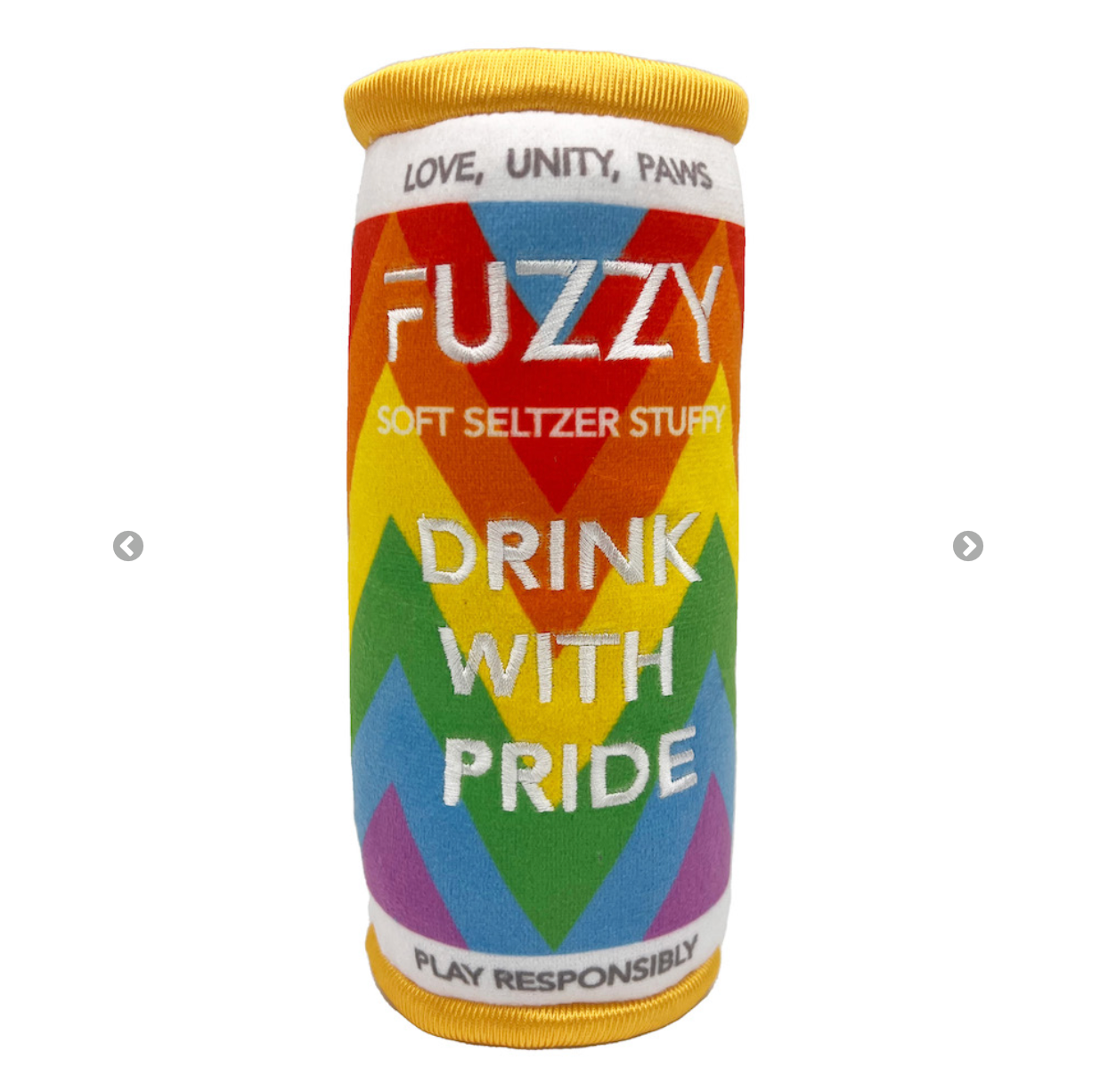 Fuzzy Soft Seltzer Dog Toy.