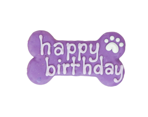 Purple Happy Birthday Bone Dog Treat.