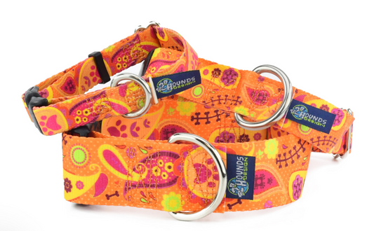 Orange Paisley Dog Collars - Small 5/8" Wide.