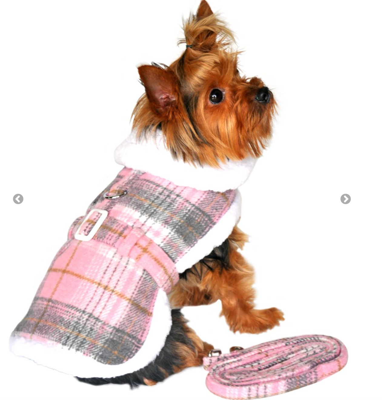 Sherpa Lined Dog Harness Coat Pink and White Plaid with Matching