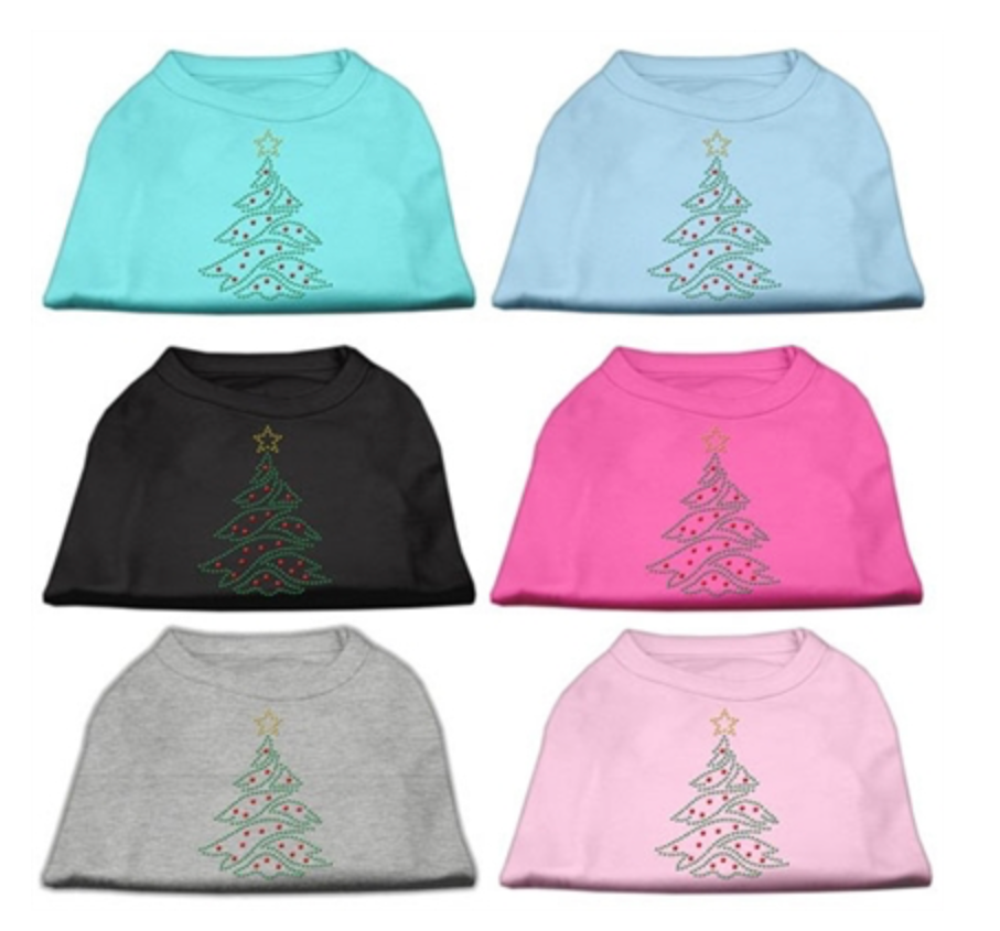 Christmas Tree Rhinestone Dog Shirts.