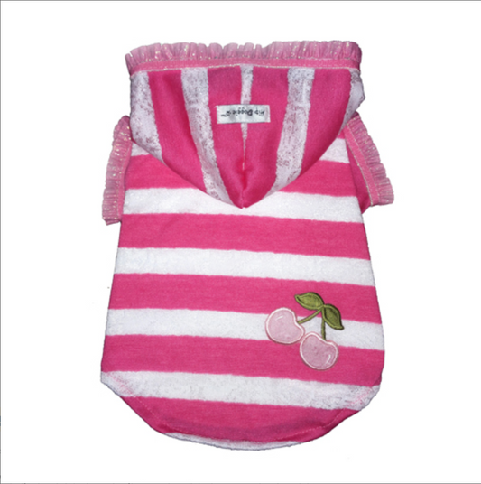 Pink Stripe Cherry Pet Hoodie.