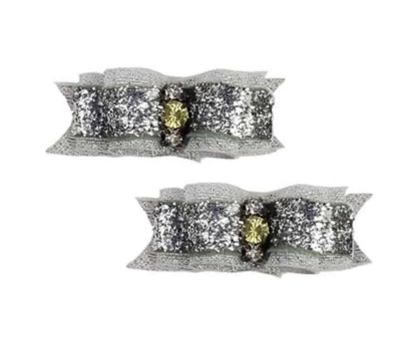 Silver Glitter Pet Hair Bows.