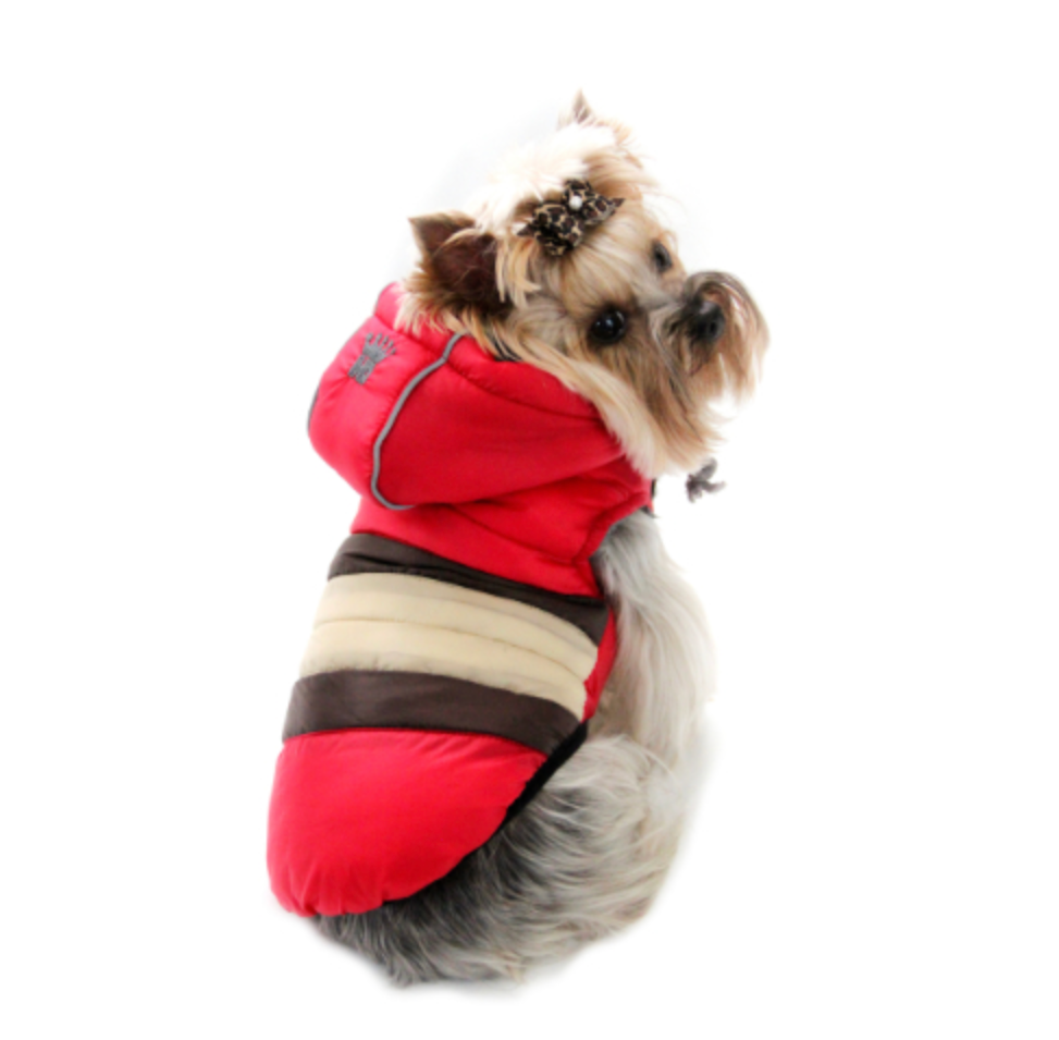 Soft Stripe Puffer Pet Coat - Red.