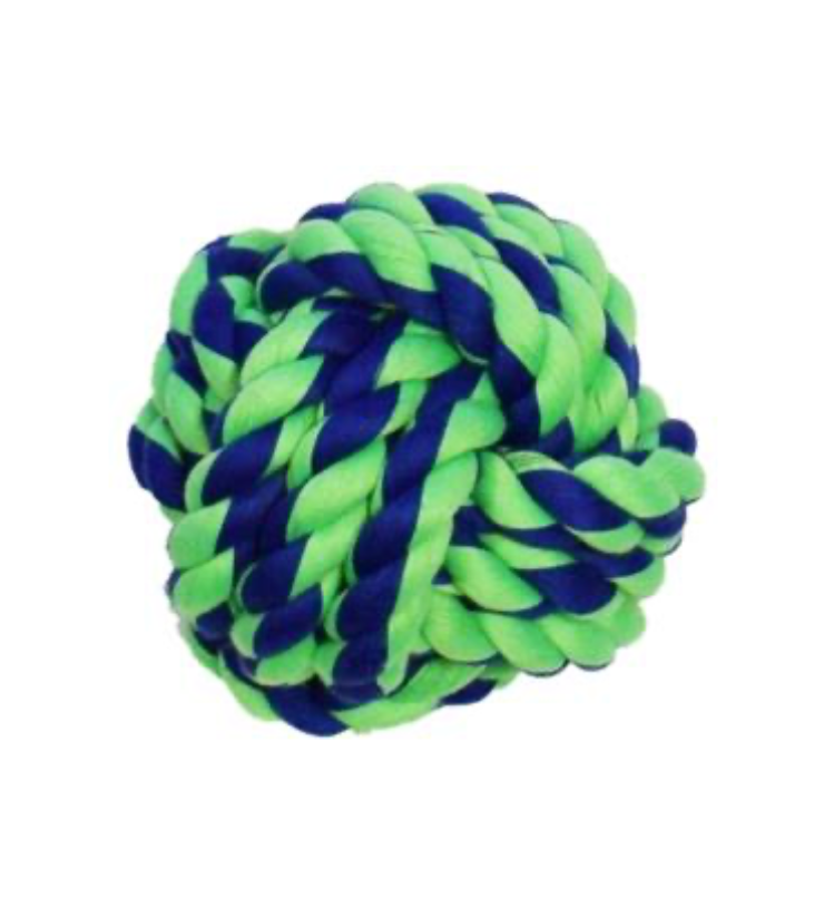 Rope Ball Blue / Green 4" Dog Toy.