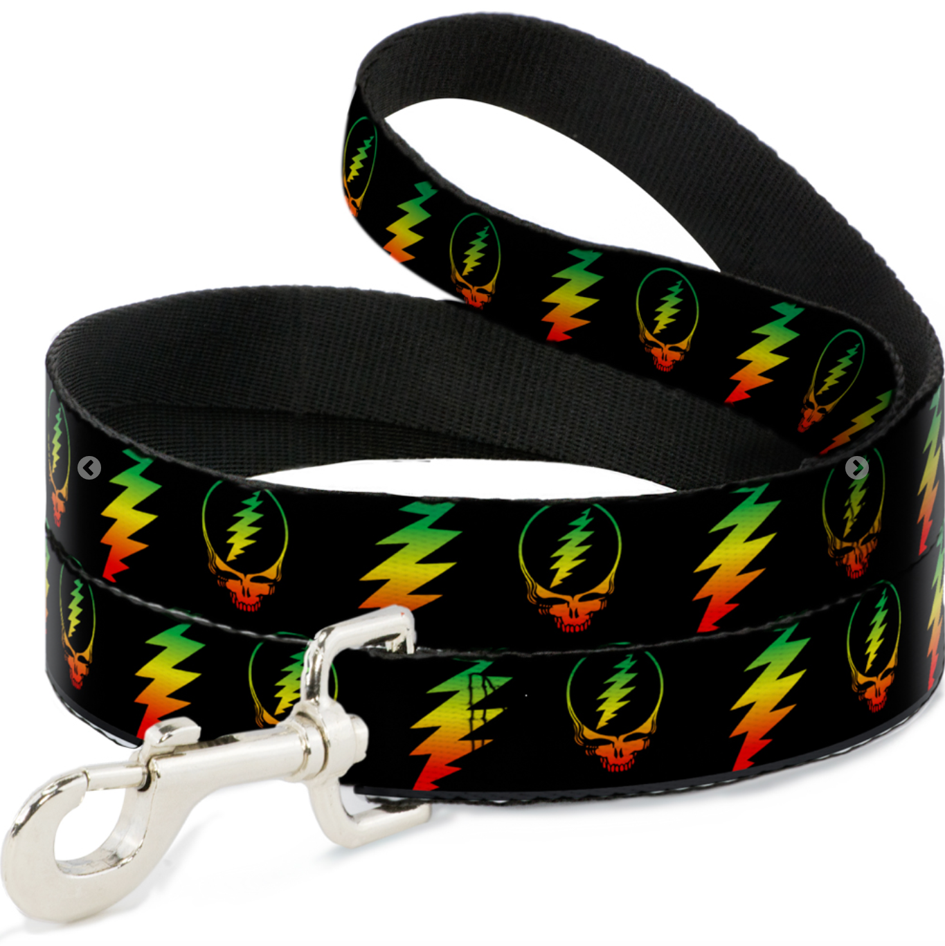 Dog Leash - Steal Your Face w/Lightning Bolt Repeat Black/Rasta.