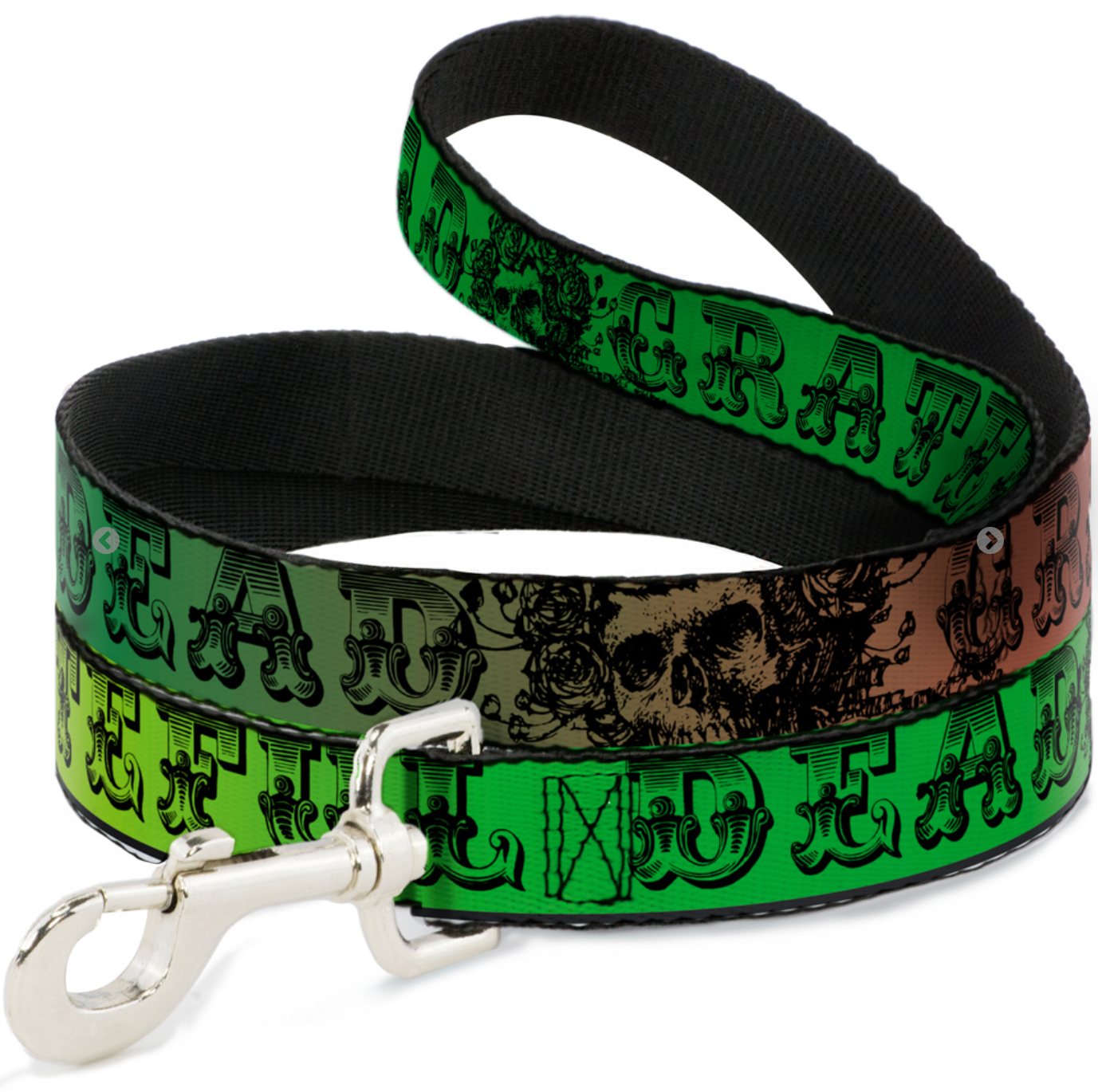 Dog Leash -Grateful Dead Text w/Skull & Roses Rainbow Fade.