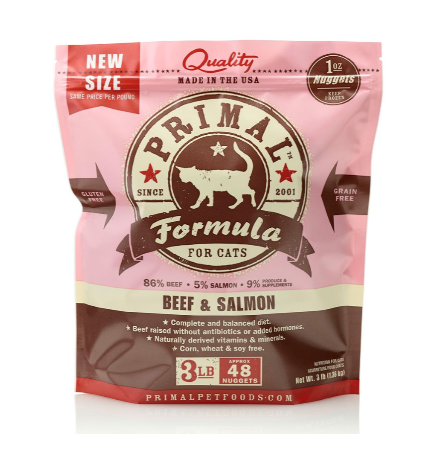 Primal™ Frozen Raw Beef & Salmon Formula Cat Nuggets 3lbs