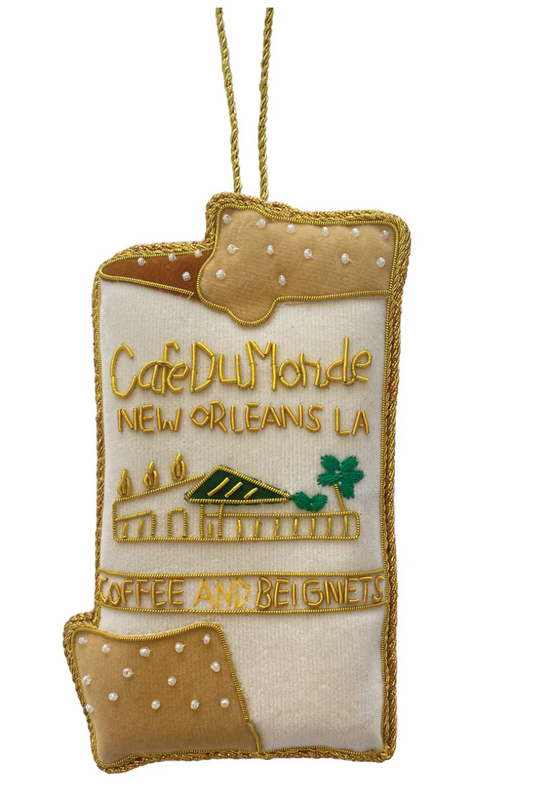 Coffee & Beignets Embroidered Christmas Ornament