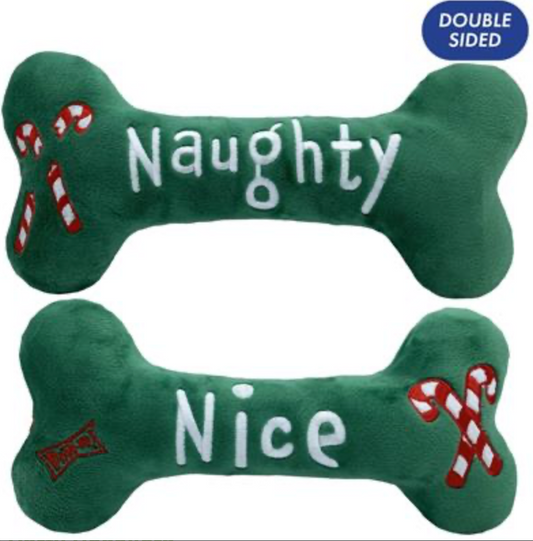 Naughty & Nice Bone Dog Toy (Double Sided)