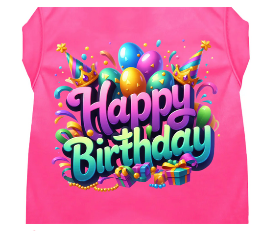 Party Cat or Dog Shirt for Pets "Happy Birthday" (Bright Pink)