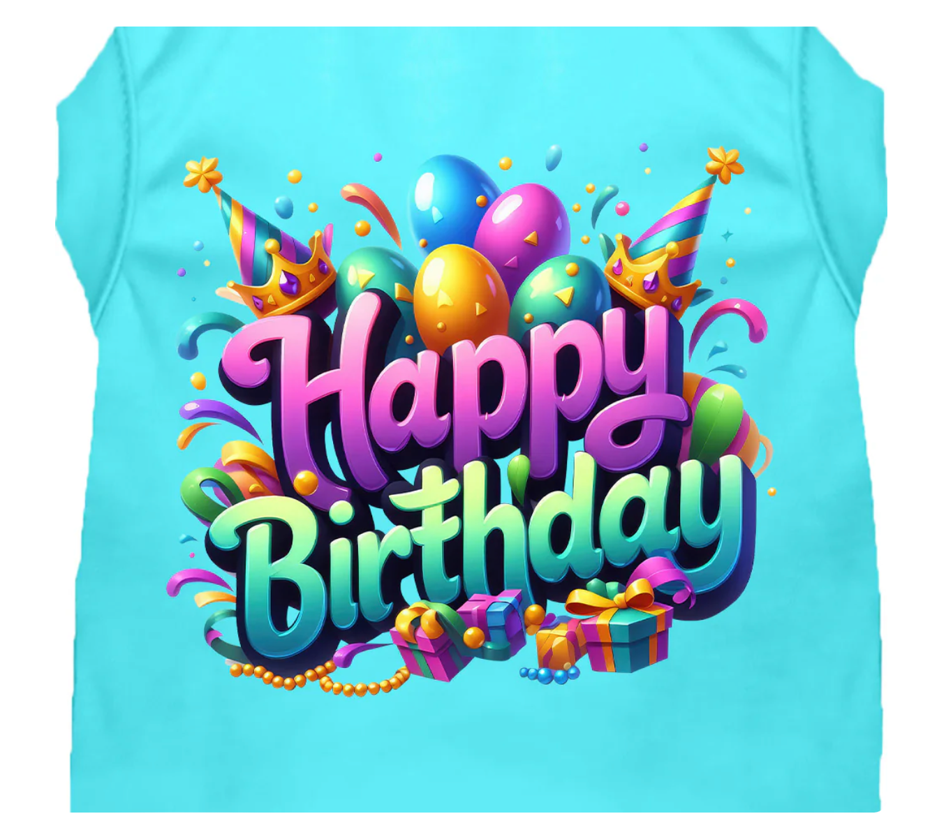 Party Cat or Dog Shirt for Pets "Happy Birthday" (Aqua)