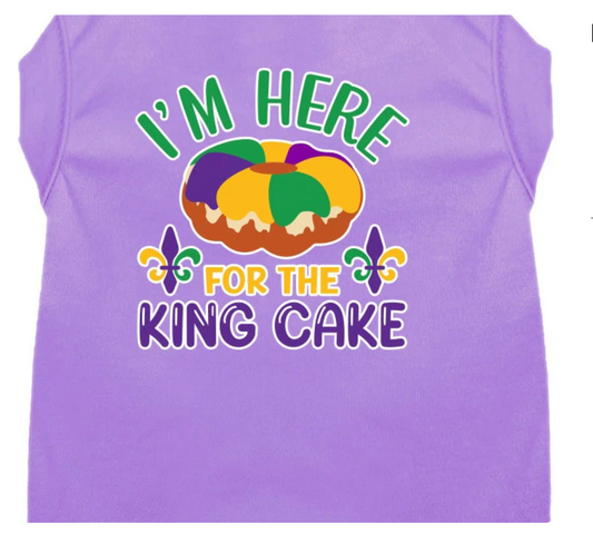 Pet Dog & Cat Screen Printed Shirt "I'm Here For The King Cake" (Purple)