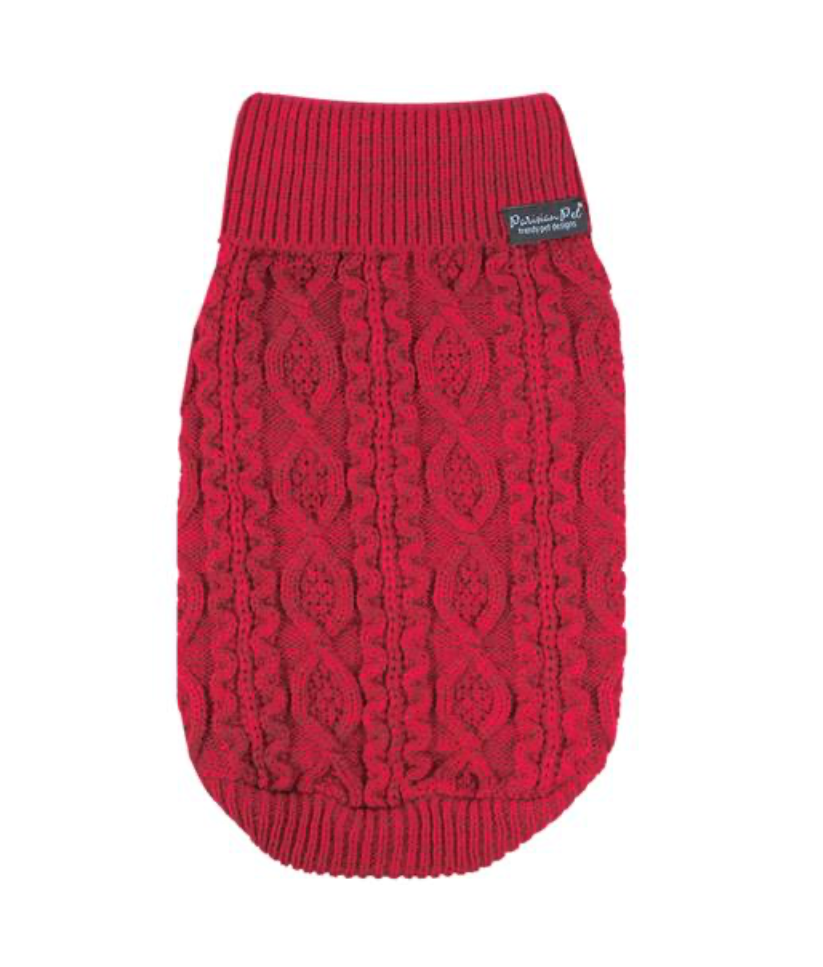 Cable Knit Sweater, Red