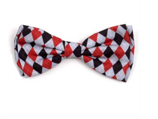 Preppy Argyle Red/Gray Bow Tie