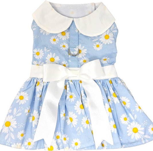 Blue Daisy Harness Dress with Matching Leash