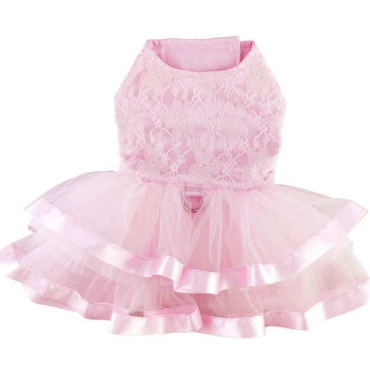 Pink Lace and Ruffles Dog Dress w/ Leash & D-Ring