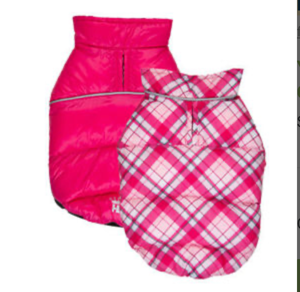 Pink / Plaid Flex-Fit Reversible Puffer Dog Coat