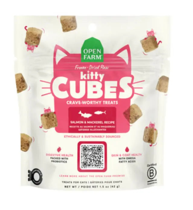 OPEN FARM FREEZE-DRIED KITTY CUBES SALMON & MACKEREL CAT TREATS 1.5 OZ.