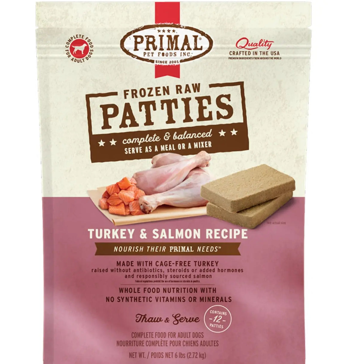 Primal Frozen Raw Patties Turkey & Salmon Recipe Adult Dog Food