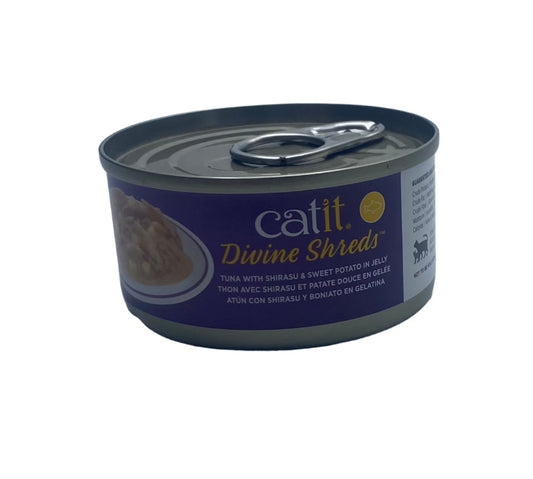 Catit Divine Shreds -Tuna with Shirasu & Sweet Potato in Jelly  -  85 g Cans Cat Food.