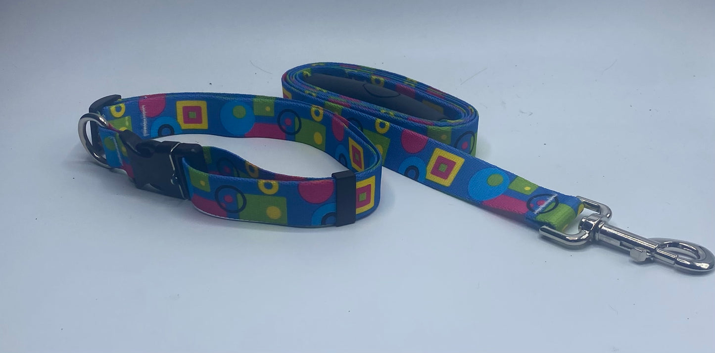 Blue Geometric Dog Collar & Leads