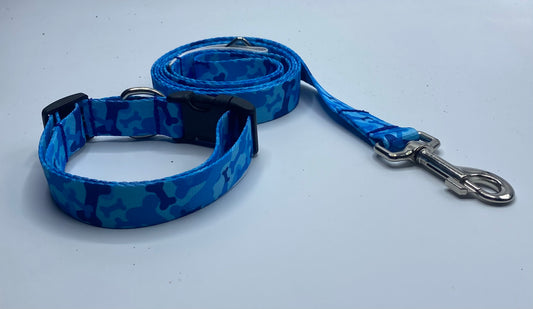 Blue Camo Bones Nylon Collars or Leads (5/8" wide)