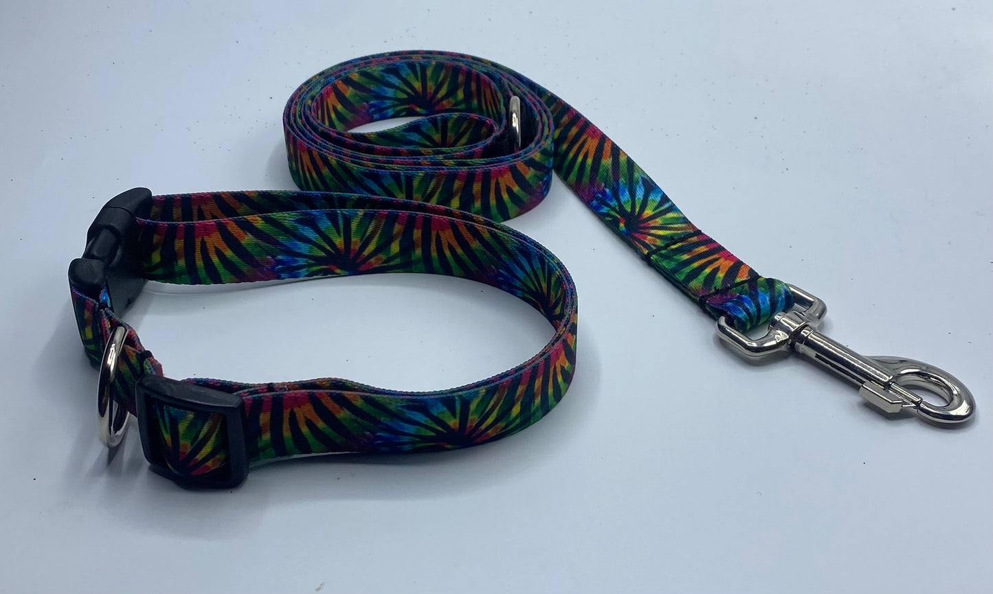 Tiger Stripe Tie Dye Nylon Collars or Leads (1" Wide)