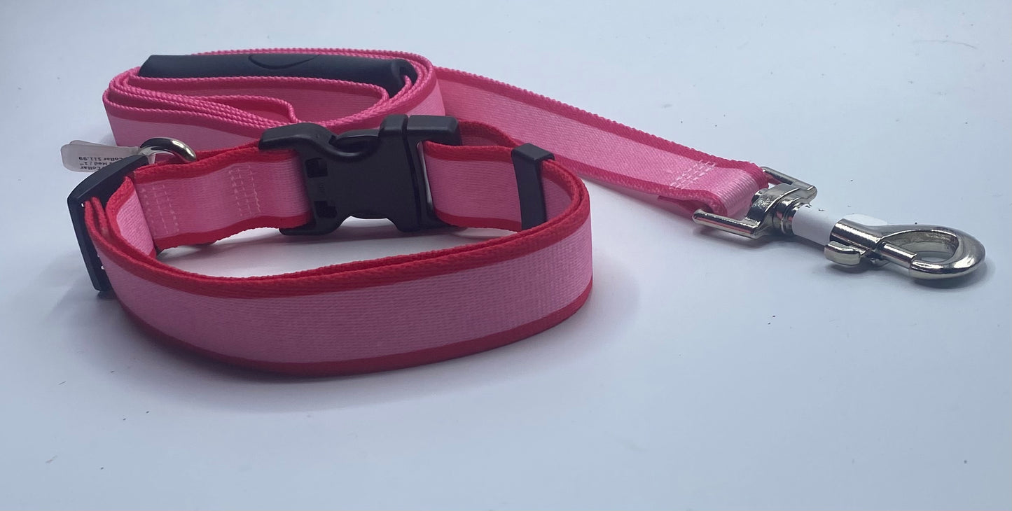Two Tone Pink Striped Sterling Dog Collar/Lead Collection