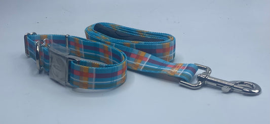 Madras Blue Dog Collar & Leads.