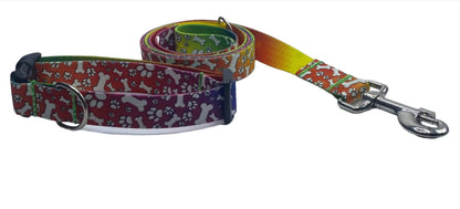 Tie Dye Dog Rainbow Bones Collars or Leads (5/8" wide).
