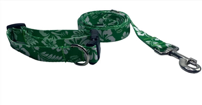 Green Hawaiian Print Nylon Collars or Leads (5/8" wide).