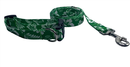 Green Hawaiian Print Nylon Collars or Leads (5/8" wide).