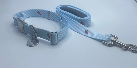 Seersucker Blue w/ Crawfish Southern Dawg Dog Collars & Leads
