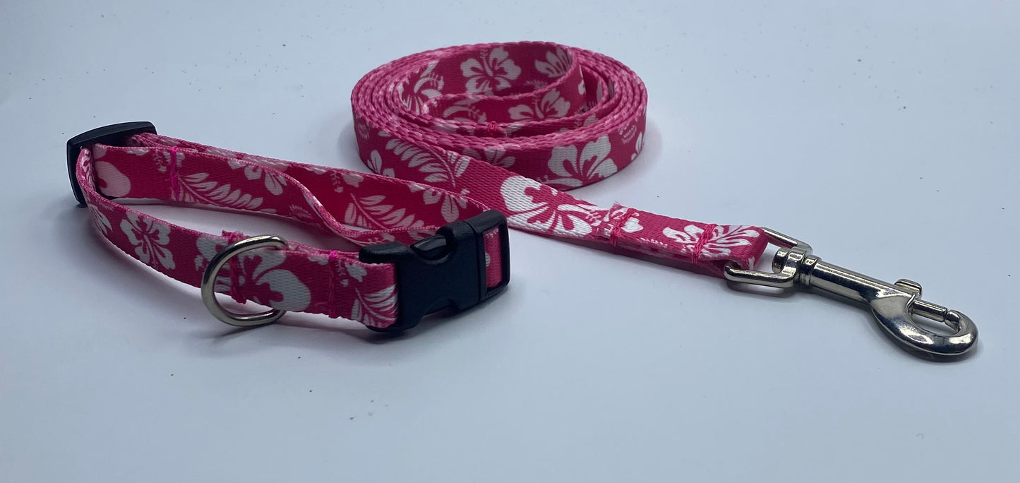 Pink Hawaiian Print nylon Collars or leads (5/8" wide)