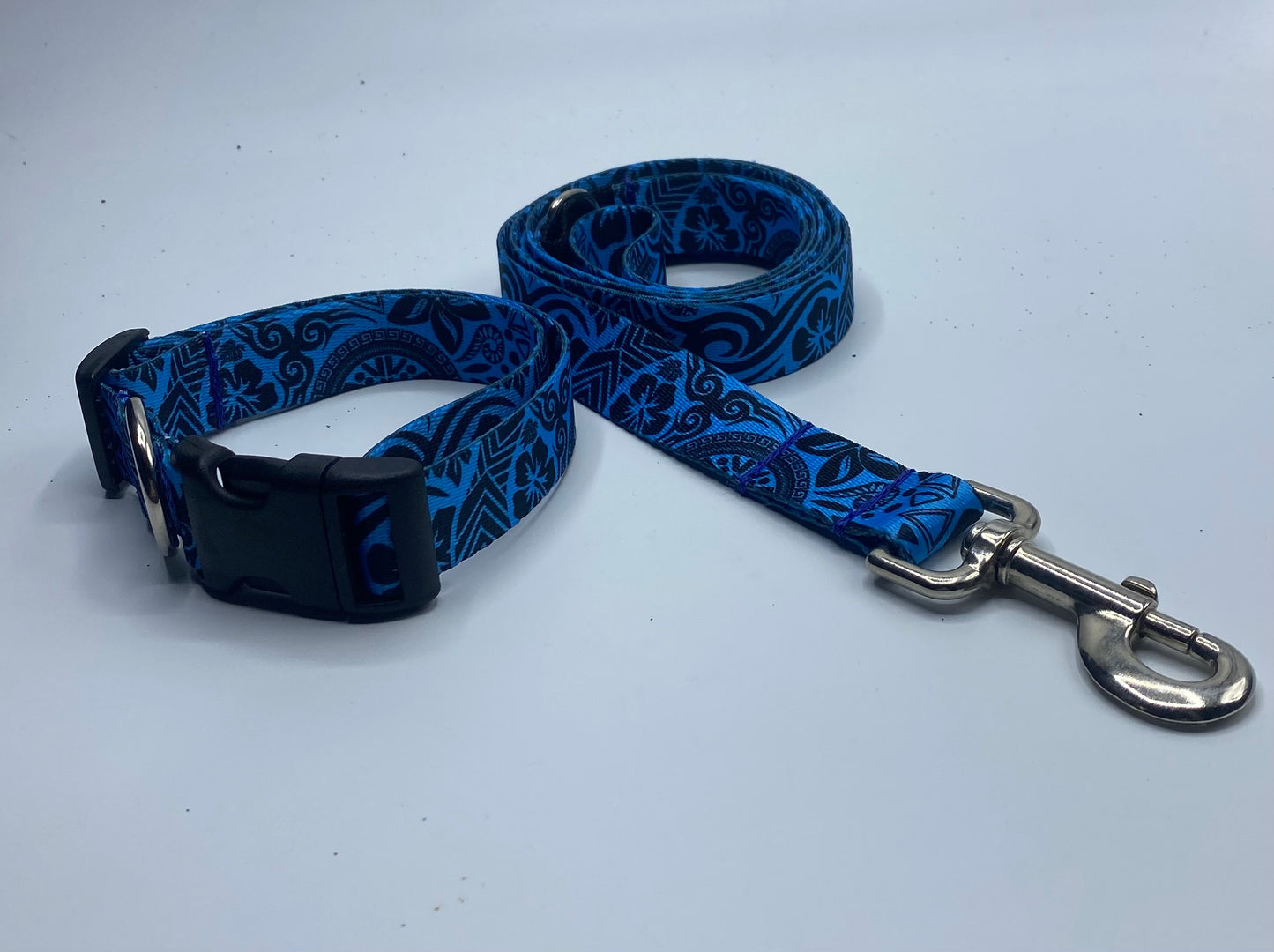 Blue Tribal Floral Nylon Collars or leads (1" Wide)