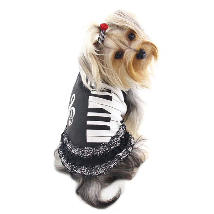 Adorable Piano Dog Dress with Ruffles.