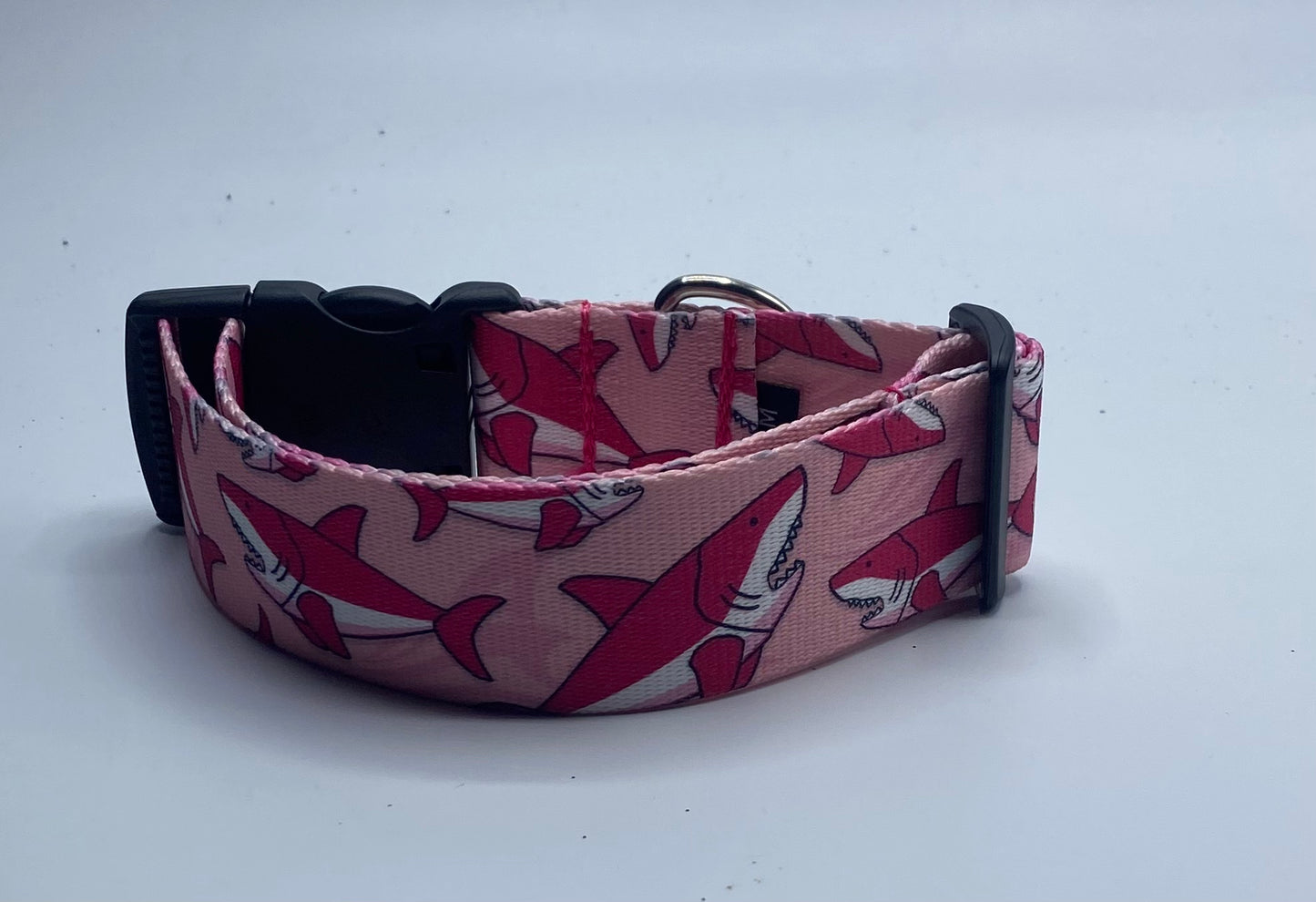 Pink Sharks Nylon Dog Collar (1.5" Wide)