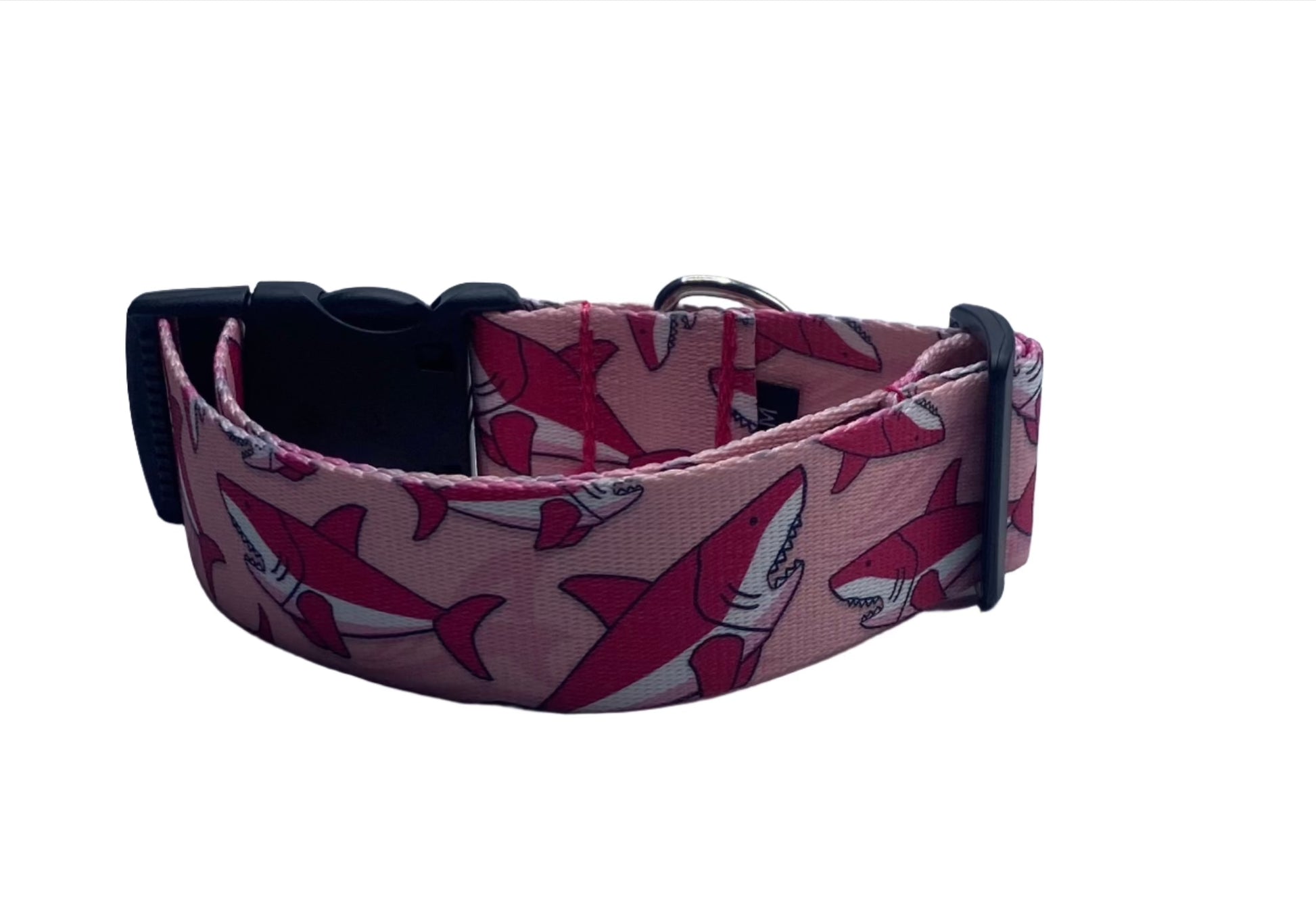 Pink Sharks Nylon Dog Collar (1.5" Wide).