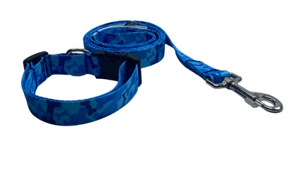 Blue Camo Bones Nylon Collars or Leads (1" Wide).