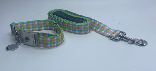 Gingham Multi Plaid Dog Collar & Leads.