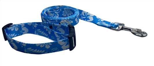 Blue Hawaiian Print Nylon Collars or Leads (1" Wide).