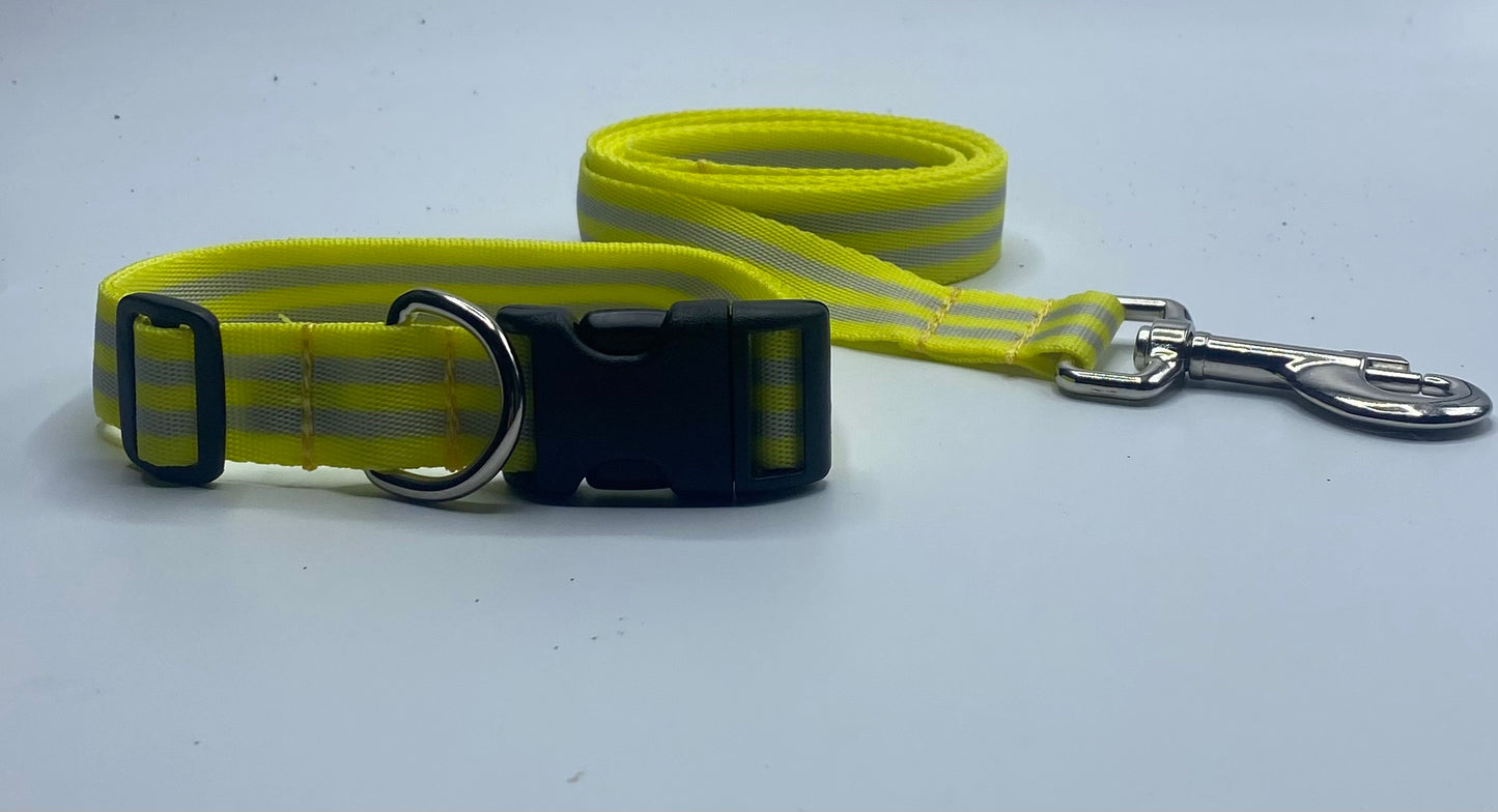 Yellow Reflective nylon Collars or leads (1" Wide)